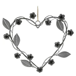 Deko Herz Rosen, filigranes Metallherz mit Rosenranken und Blätter, 23x20cm, Zink, Hänger
