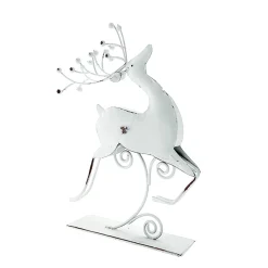 Deko Hirsch, filigraner Metallhirsch weiß unfinish, used look, 22x17cm, auf Metallfuß