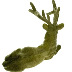 Deko Hirsch, Hirsch samtlook, grün beflockt, liegend, 14cm