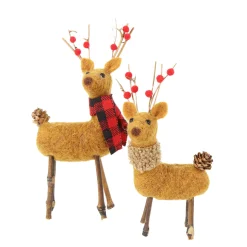 Deko Hirsche, Filzhirsche mit Schal, 17+20cm, 2-fach sort, Set/2