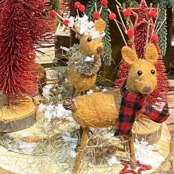 Deko Hirsche, Filzhirsche mit Schal, 17+20cm, 2-fach sort, Set/2