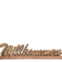 Deko Holzaufsteller Willkommen, Schriftzug Willkommen auf Holzsockel, 48x12cm