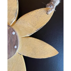 Deko Holzblume gelb mit Punkte, Sonnenblume aus Holz zum Hängen, beidseitige Holzblüte