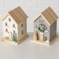 Deko Holzhaus Weihnachten, Weihnachtshaus Liv mit Tannenbaum, beige, Boltze Home Collections