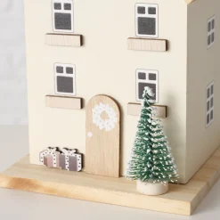Deko Holzhaus Weihnachten, Weihnachtshaus Liv mit Tannenbaum, beige, Boltze Home Collections