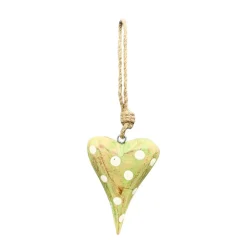 Deko Holzherz grün used look, Herz gepunktet, hellgrün-weiß, 7x9cm, Holzhänger