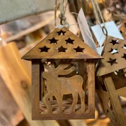 Deko Häuschen, rustikaler Weihnachtsschmuck, 5x5x10cm, Edelrost