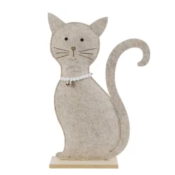 Deko Katze, Filzkatze mit Halskette und Glöckchen, 45cm, Aufsteller