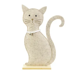 Deko Katze, Filzkatze mit Halskette und Glöckchen, 45cm, Aufsteller