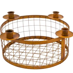 Deko Kerzenhalter Gitterkob, Kerzenhalter aus Rost für Stabkerzen, 35x14cm, Metall