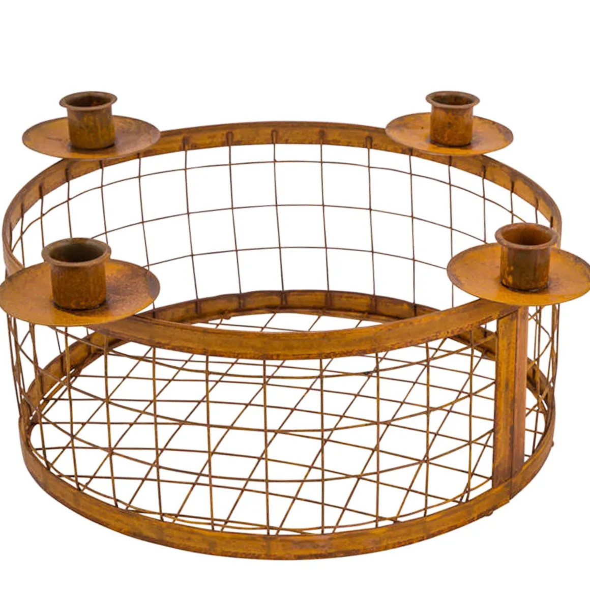 Deko Kerzenhalter Gitterkob, Kerzenhalter aus Rost für Stabkerzen, 35x14cm, Metall