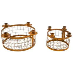 Deko Kerzenhalter Gitterkob, Kerzenhalter aus Rost für Stabkerzen, 35x14cm, Metall