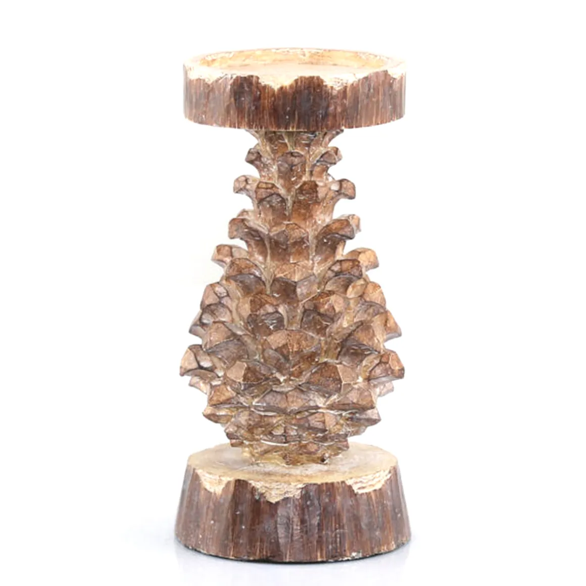 Deko Kerzenhalter Kiefernzapfen, Kerzenständer in Zapfenform, braun-grau used look, 22cm