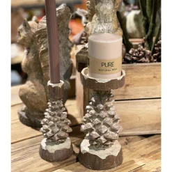 Deko Kerzenhalter Kiefernzapfen, Kerzenständer in Zapfenform, braun-grau used look, 18cm