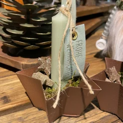 Deko Kerzenhalter Stern, Kerzenhalterschale für Stabkezen, dunkelbraun 14x6cm, Metall