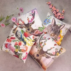 Deko Kissen Hirsch Fleury, Hirsch mit Blumengeweih und Schmetterlinge, 45x45cm, Mars & More