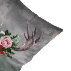 Deko Kissen Hirsch Fleury, Rotwild Hirsch mit Blumen, 45x45cm, Mars & More