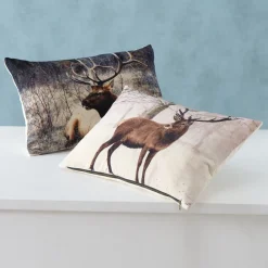 Deko Kissen Hirsch Palco, Samtkissen Winterhirsch liegend, 40x60cm, Boltze Home Collections