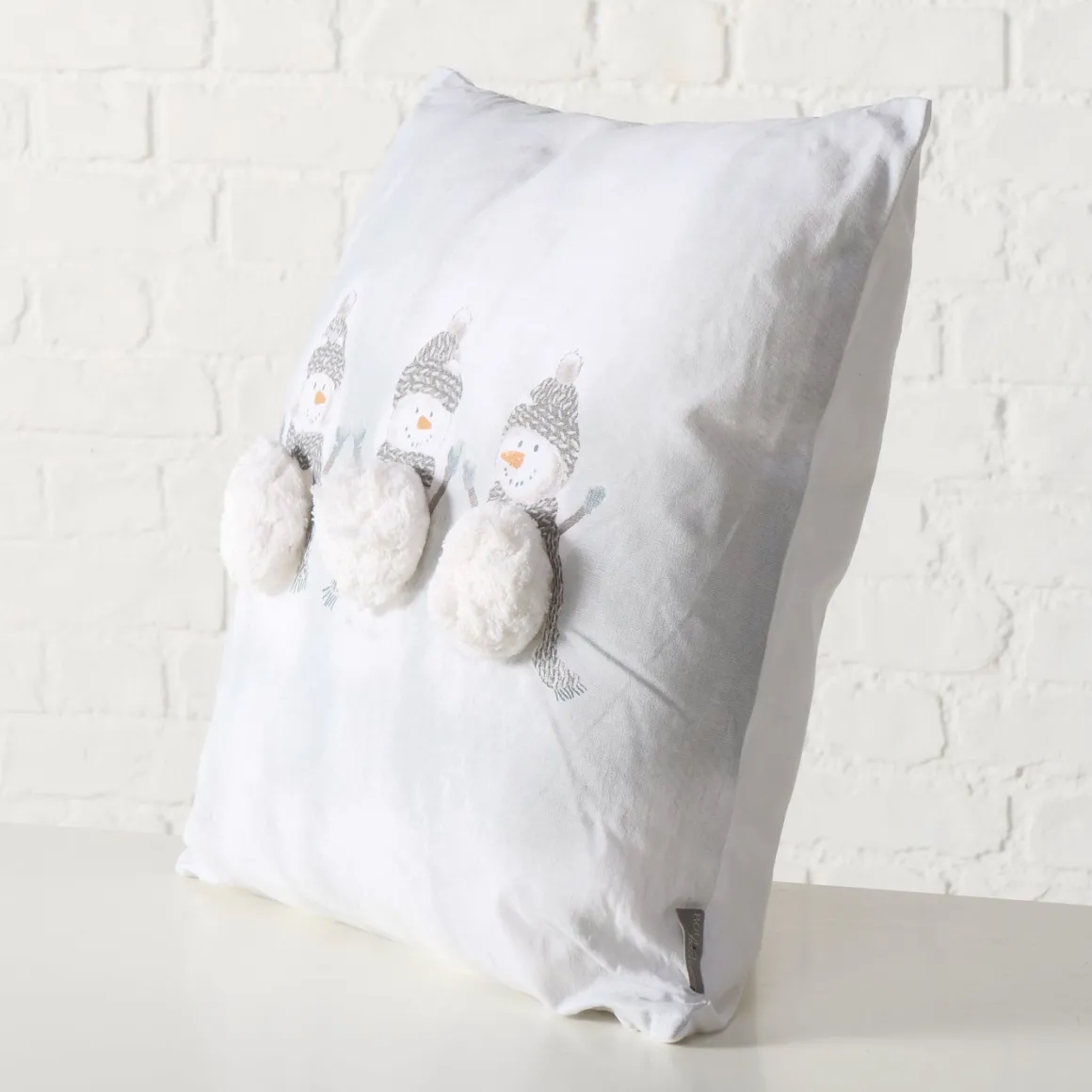 Deko Kissen Schneemann Frosty, 3 Schneemänner mit Plüschbauch, 50x50cm, Boltze Home Collections