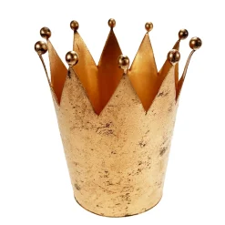 Deko Krone Antik gold, Windlicht Metallkrone gold - used look, Pflanzgefäß, 14cm