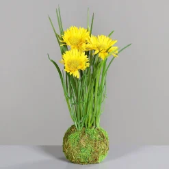 Deko Kunstblume Frühling, Löwenzahn im Moosball, gelb, 23cm
