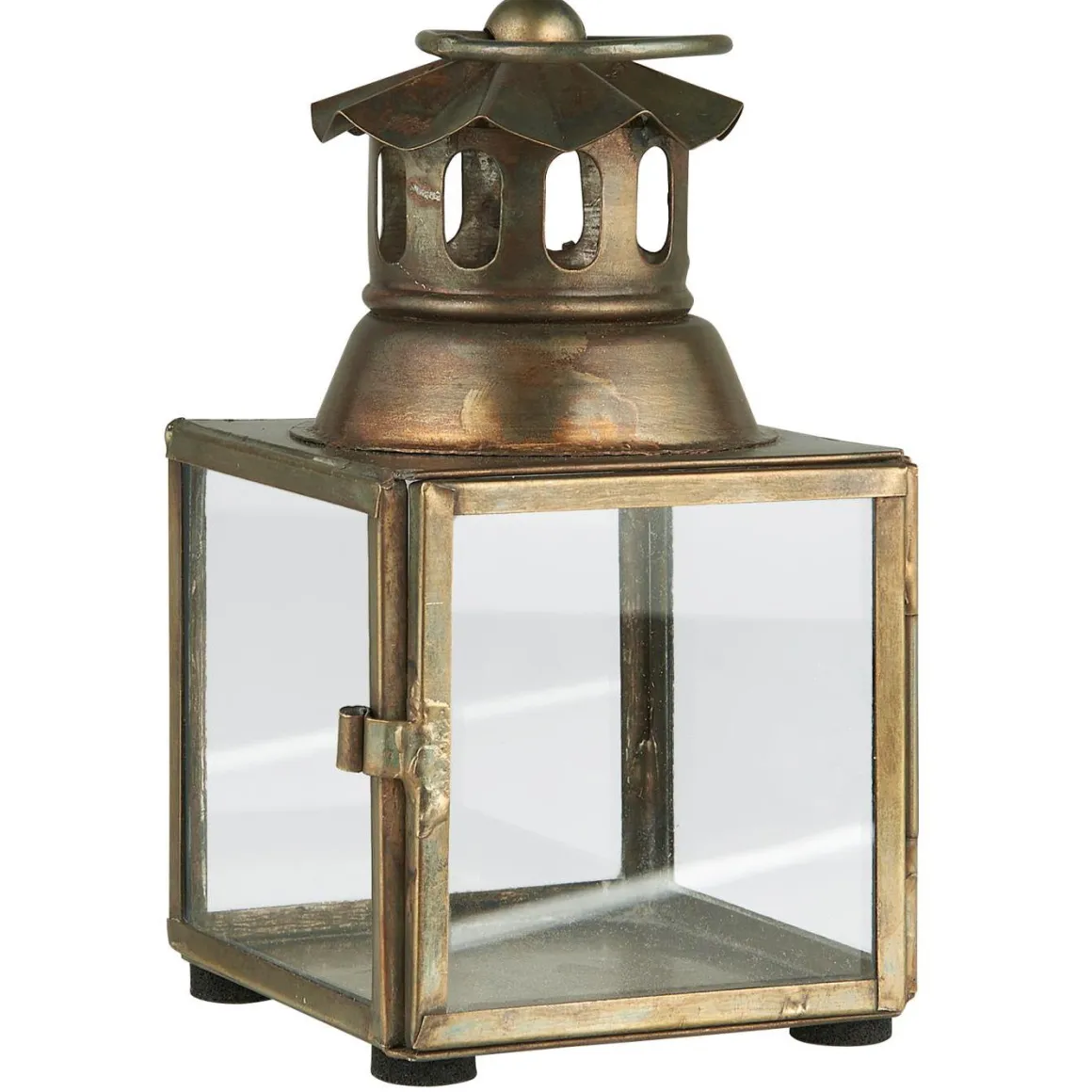 Deko Laterne mit welligem Schornstein gold, used look gold, Laursen