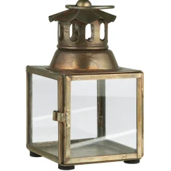 Deko Laterne mit welligem Schornstein gold, used look gold, Laursen