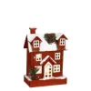Deko LED Holzhaus beschneit, rot, 21x32cm, battriebetrieben, House of Seasons