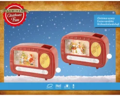 Deko LED Radio Schneeschauer, Schneekugel Weihnachtsradio mit Musik und Licht, Lumineo