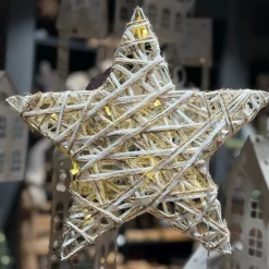 Deko LED Stern Jute-Baumwolle, batteriebetrieben, Ø40cm, mit Timer, 15 LEDs