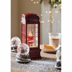 Deko LED Telefonzelle mit Schneeschauer, Musik und Licht, Schneekugel Telefonzelle mit Weihnachtsmann, Lumineo