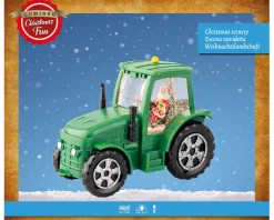 Deko LED Traktor mit Schneeschauer, Musik und Licht, Schneekugel Traktor mit Weihnachtsmann, Lumineo
