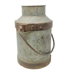 Deko Milchkanne Antik, Metallkanne mit Henkel im Antik-used look, silbergrau-rost, 36cm