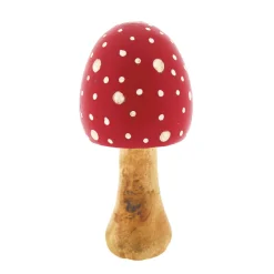 Deko Pilz, Holzpilz Fliegenpilz rot-weiß, 17x8cm, Mangoholz