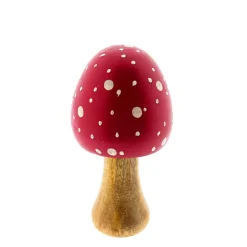 Deko Pilz, Holzpilz Fliegenpilz rot-weiß, 17x8cm, Mangoholz