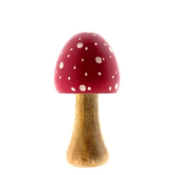 Deko Pilz, Holzpilz Fliegenpilz rot-weiß, 17x8cm, Mangoholz