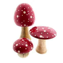 Deko Pilz, Holzpilz Fliegenpilz rot-weiß, 17x8cm, Mangoholz