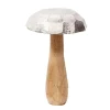 Deko Pilz, Holzpilz mit Metallkappe silber, 19x32cm