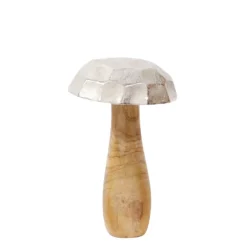 Deko Pilz, Holzpilz mit Metallkappe silber, 13x22cm