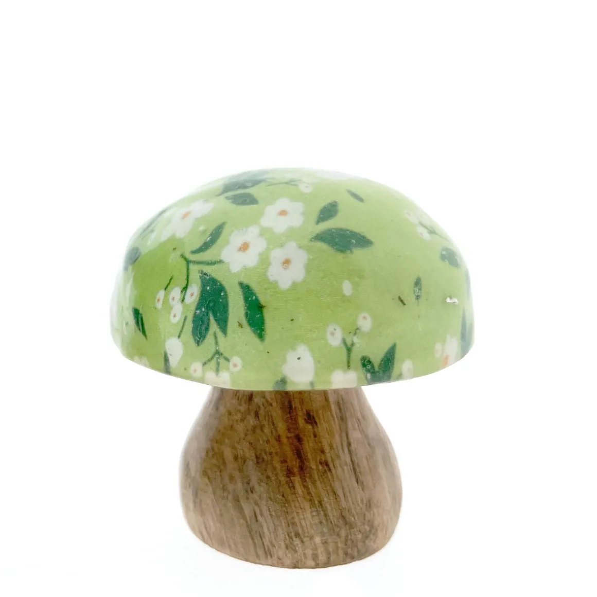 Deko Pilz mit grüner Kappe und Blumenmuster, kleiner Holzpilz mit Blumen, 5cm