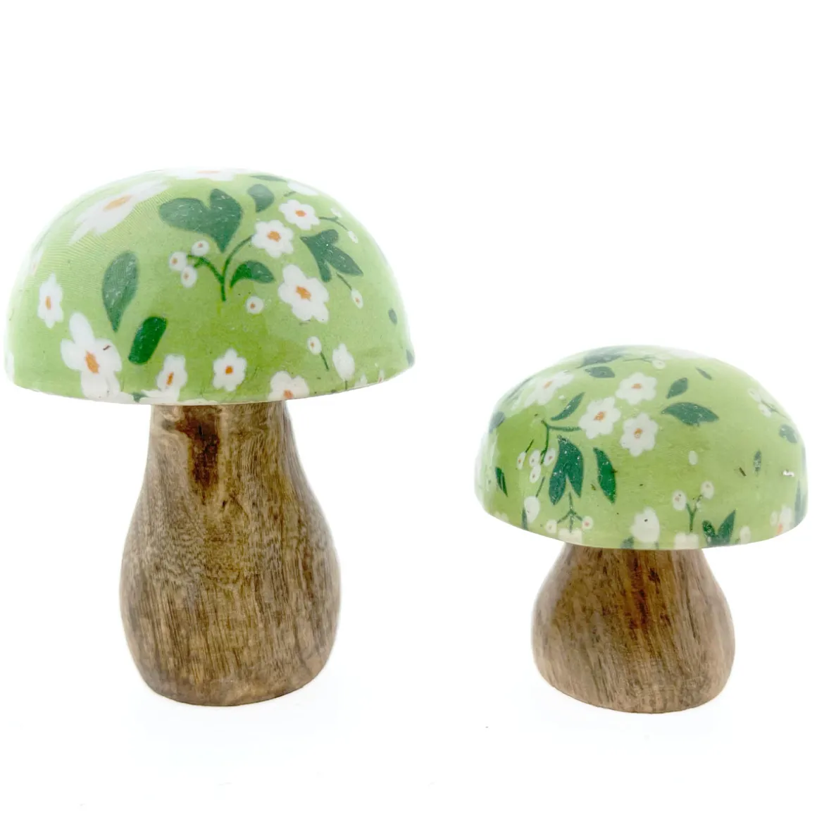 Deko Pilz mit grüner Kappe und Blumenmuster, kleiner Holzpilz mit Blumen, 5cm