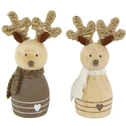 Deko Rentier, Rentier aus Holz mit Schal, braun, 10cm, Naturholz