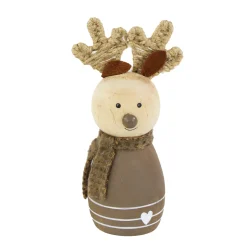 Deko Rentier, Rentier aus Holz mit Schal, braun, 15cm, Naturholz