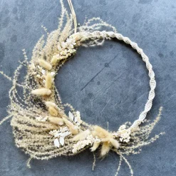 Deko Ring Blumenkranz Boho, Makrameering mit Trockenblumen, creme-natur, Ø30cm