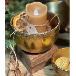 Deko Schale auf Holzsockel gold antik, Metallschale Weihnachten, Ø12cm