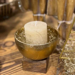 Deko Schale auf Holzsockel gold antik, Metallschale Weihnachten, Ø12cm