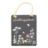 Deko Schiefertafel Lieblingsplatz, Schiefertafel mit Blumen und Schmetterlinge, 15x20cm, Hänger