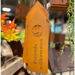 Deko Schild, Rostschild Freunde willkommen, 14x21cm, Edelrost, Hänger