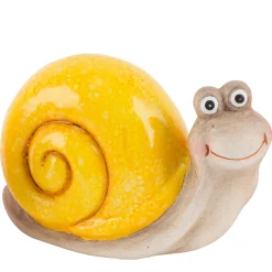 Deko Schnecke, fröhliche Keramikschnecke mit gelbem Haus, 9cm