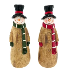 Deko Schneemann mit rotem Schal und Hut, 16cm, Polyresin